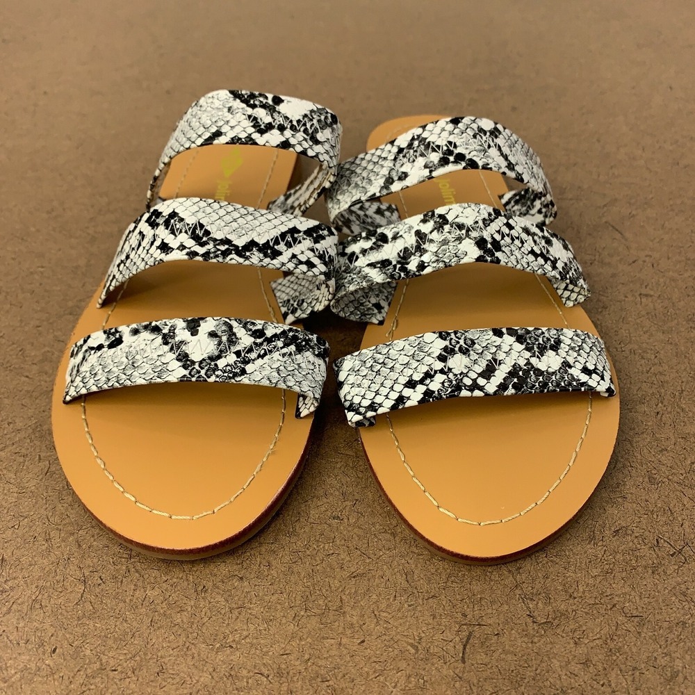 Jolimall Women's Shoe Size 5 Snakeskin 3 Strap Slip On Flat Sandals NWT